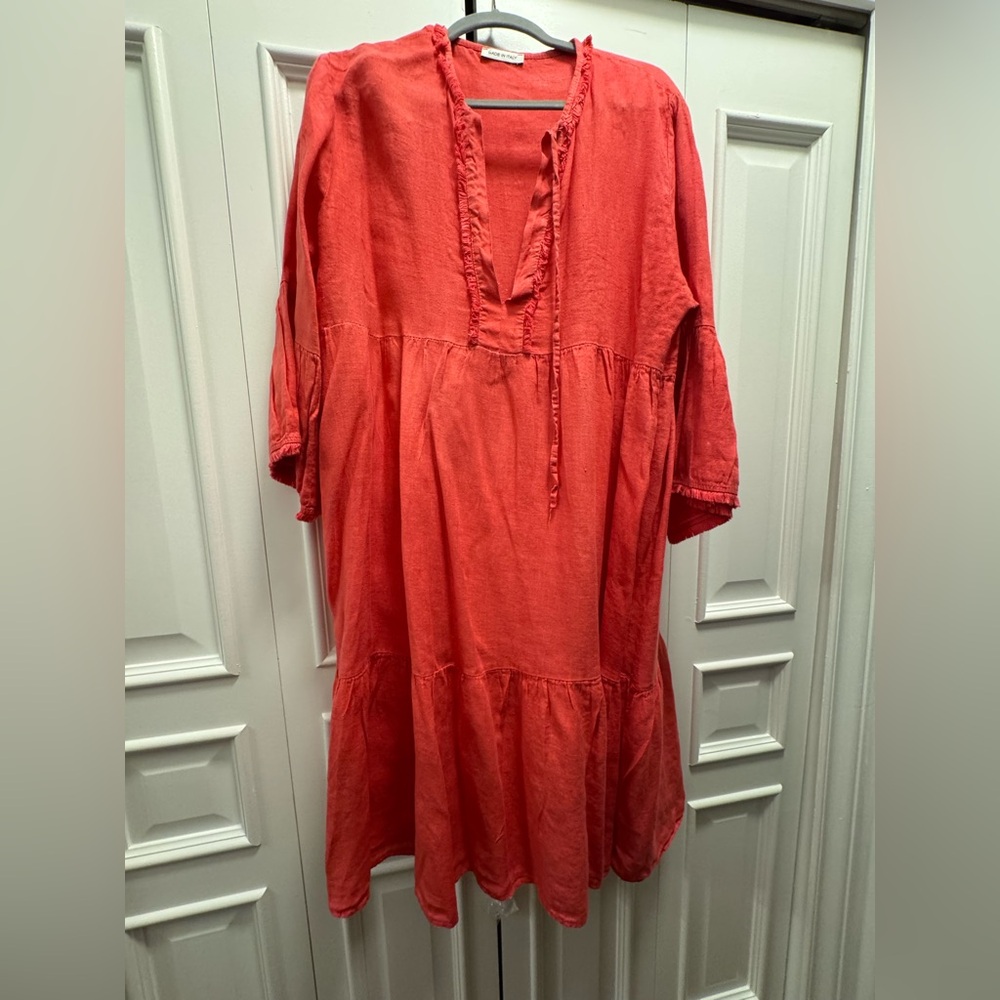 Coral Ruffled Knee-Length Sundress